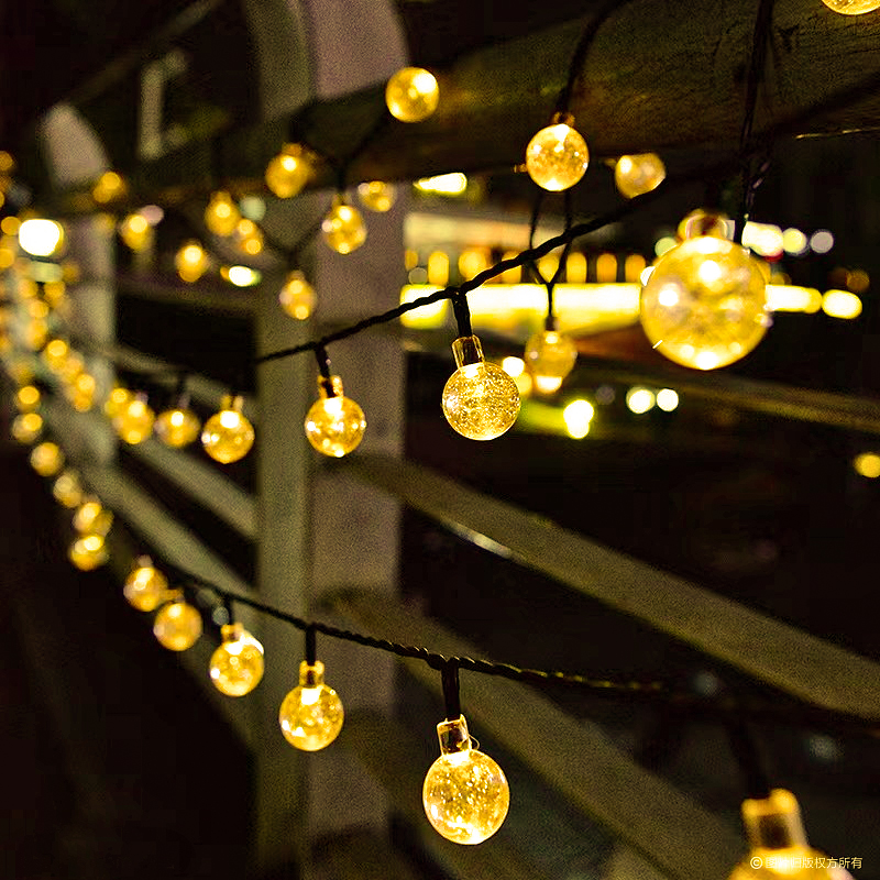 Outdoor camping atmosphere lights arranged tent ceiling decorative lights Round lights string lights flashing lights string lights Full Star solar charging 2200mA large battery warm light view 2